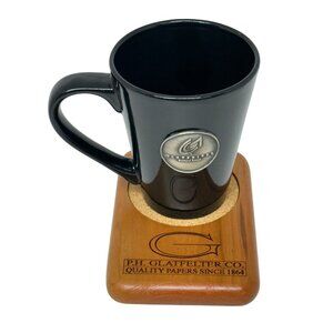P.H. Glatfelter Co. 1864 Black Mug & Wooden Coaster Set Quality Papers 4"x4.5"